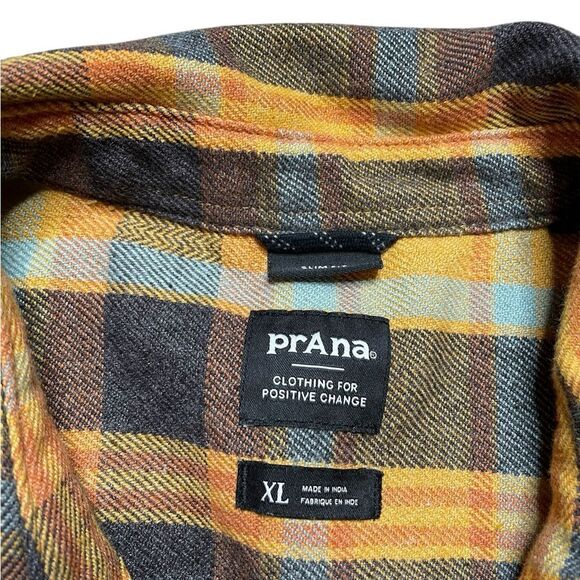 PRANA Westbrook Flannel Shirt Brown Orange Blue Size XL - Picture 6 of 6